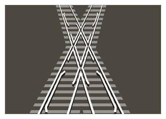 Level junction railroad. Railroad crossing. Simple flat illustration