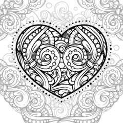 Black and white patterned heart. Valrntine's Day coloring page