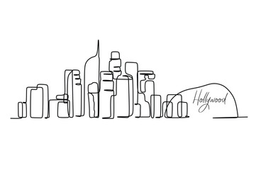 One continuous line drawing of Los Angeles city skyline, United States of America. Beautiful landmark. World travel vacation poster. Editable stylish stroke single line draw design vector illustration