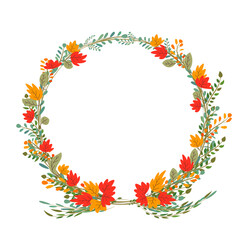 Floral Wreath with Copy Space. Round frame Flower design for wedding,greeting card,template, poster,print ,celebration.Vector Illustration.