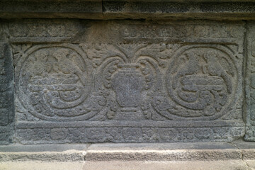Yogyakarta Indonesia May 5, 2021 Antique and classic reliefs at Prambanan Temple, this area is now become a historical tourist spot for tourists