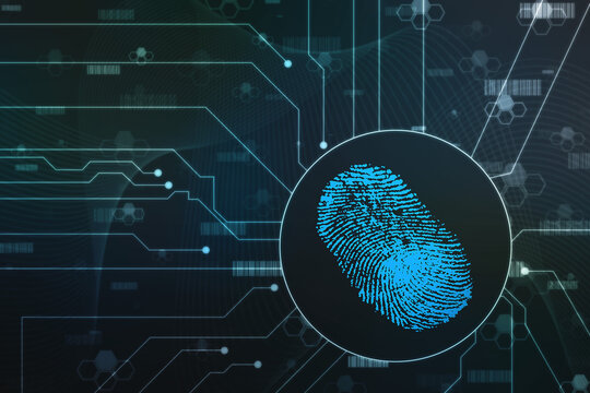 Fingerprint integrated in a printed circuit, releasing binary codes. fingerprint Scanning Identification System. Biometric Authorization and Business Security Concept