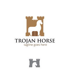 Trojan horse symbol vector illustration in negative space that symbolize the Trojan horse is entering the city. for brand, design element or any other purpose. - obrazy, fototapety, plakaty