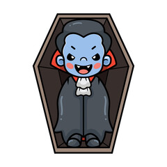 Cute little boy dracula cartoon inside coffin