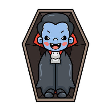 Cute Little Boy Dracula Cartoon Inside Coffin