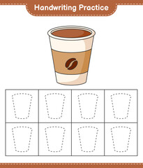 Handwriting practice. Tracing lines of Coffee Cup. Educational children game, printable worksheet, vector illustration