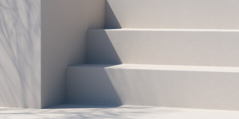 Stairs architecture and natural light shadow background for product presentation. 3d rendering illustration.