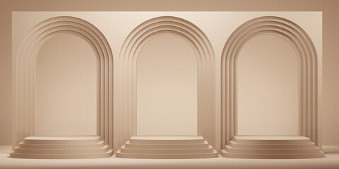 Minimal abstract background.arch podium with brown background for product presentation. 3d rendering illustration.