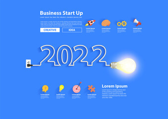 Creative light bulb idea with 2022 new year design, Inspiration business plan, marketing strategy, teamwork, brainstorm ideas concept, Vector illustration modern design layout template