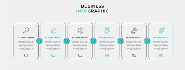 Vector Infographic design business template with icons and 6 options or steps. Can be used for process diagram, presentations, workflow layout, banner, flow chart, info graph