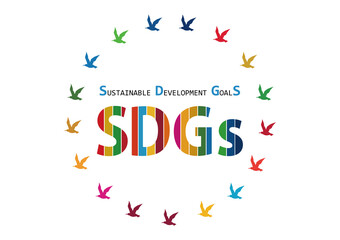 SDGs　文字デザイン　カラフルなロゴと平和のハト
