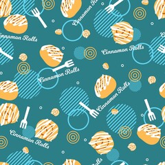 Eating Cinnamon Roll Fun Vector Graphic Seamless Patternblacnk600px