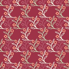 Vintage Red Floral Silhouette Flat Vector Graphic Art Seamless Pattern