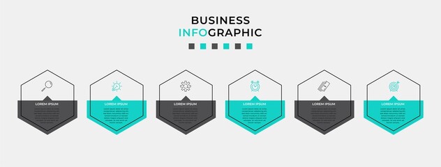 Vector Infographic design business template with icons and 6 options or steps. Can be used for process diagram, presentations, workflow layout, banner, flow chart, info graph