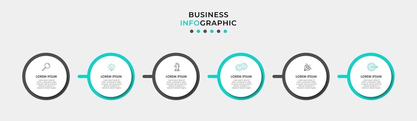 Fototapeta premium Vector Infographic design business template with icons and 6 options or steps. Can be used for process diagram, presentations, workflow layout, banner, flow chart, info graph