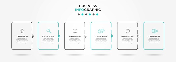 Vector Infographic design business template with icons and 6 options or steps. Can be used for process diagram, presentations, workflow layout, banner, flow chart, info graph