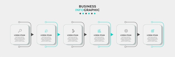 Vector Infographic design business template with icons and 6 options or steps. Can be used for process diagram, presentations, workflow layout, banner, flow chart, info graph
