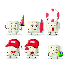 Happy Face glass of sake cartoon character playing on a beach. Vector illustration