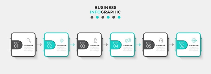 Vector Infographic design business template with icons and 6 options or steps. Can be used for process diagram, presentations, workflow layout, banner, flow chart, info graph