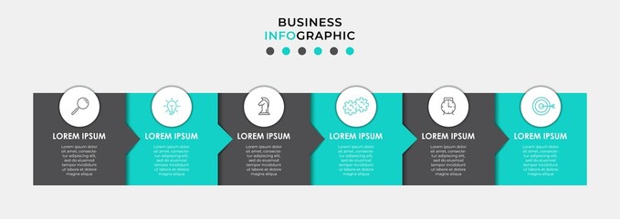 Vector Infographic design business template with icons and 6 options or steps. Can be used for process diagram, presentations, workflow layout, banner, flow chart, info graph
