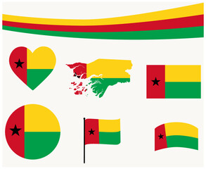 Guinea Bissau Flag Map Ribbon And Heart Icons Vector Illustration Abstract National Emblem Design Elements collection