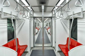 Inside of the Public transport train or MRT red line is Suburban Railway Project Serves to...