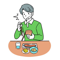 手足に力が入らず箸を落としてしまう男性のイラスト