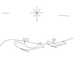 Whales swimming on sea vector illustration