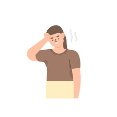 Fototapeta premium illustration of a woman wiping her forehead to wipe sweat. hot people. sweating. flat cartoon style. vector design