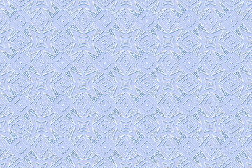 Fototapeta premium Geometric volumetric convex 3D blue pattern, arabesque for wallpaper, sites, textiles. Embossed beautiful background in traditional oriental, Indian style. Texture with ethnic ornament.