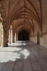 Monastery in Lisbon, Portugal. Corridor and Architecture of Jeronimos Monastery
