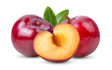 red cherry plum isolated on white