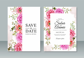 Floral watercolor painting for wedding invitation template