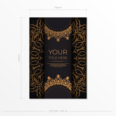 Luxurious Vector Preparing postcards in black color with vintage patterns. Template for print design invitation card with mandala ornament.