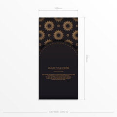Luxurious postcards in black with vintage patterns. Vector design of invitation card with mandala ornament.