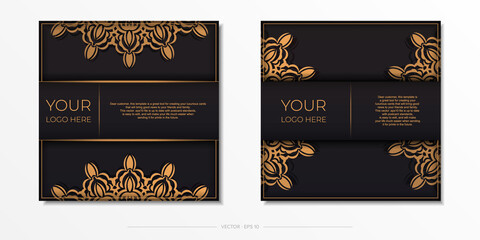 Luxurious postcards in black with vintage patterns. Invitation card design with mandala