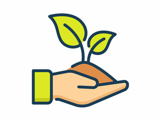 save nature hand plant environment go green single isolated icon with filled line style