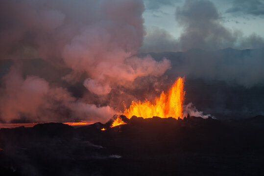 Aerial View Of The 2014 Bárðarbunga Eruption At The Holuhraun Volcanic Fissures, Central Highlands, Iceland