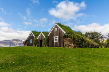 Fototapeta na wymiar Traditional turf houses in Holar, Iceland
