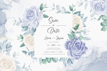 Vintage Wedding Invitation Design Template with Floral and Alcohol Ink Background