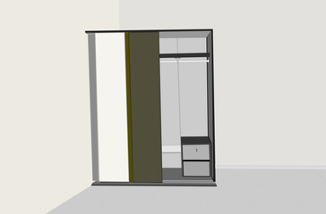 Modern sliding wardrobe in the room.