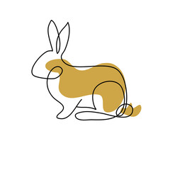 Continuous line drawing of cute rabbit. Back and white vector hand drawn illustration.