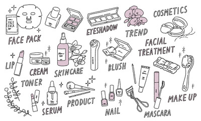 Makeup tools motifs vector illustrations. おしゃれ・化粧道具ベクターイラスト一式セット