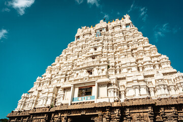 Entrance tower ( Gopuram) of Varadharaja Perumal Temple and Lord Atthi Varadar Perumal god statue...