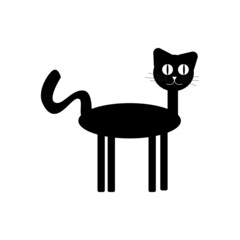 Simple and cute black cat silhouette, Halloween. Vector illustration.