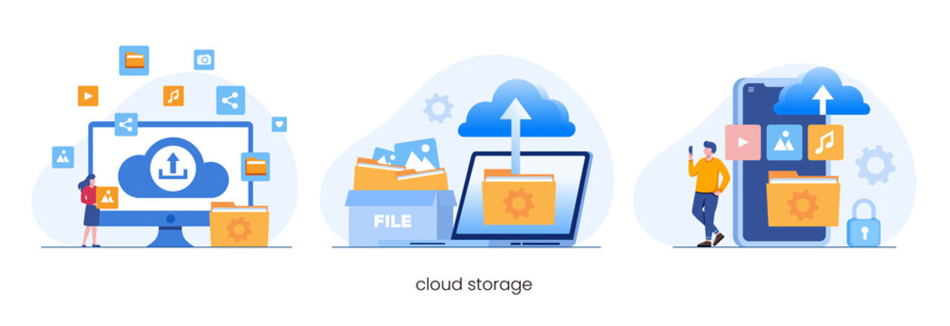 Database protection concept, data center, file management, cloud storage flat illustration vector
