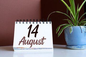 august 14. 14th day of the month, calendar date. Summer month, day of the year concept.