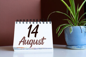 august 14. 14th day of the month, calendar date. Summer month, day of the year concept.