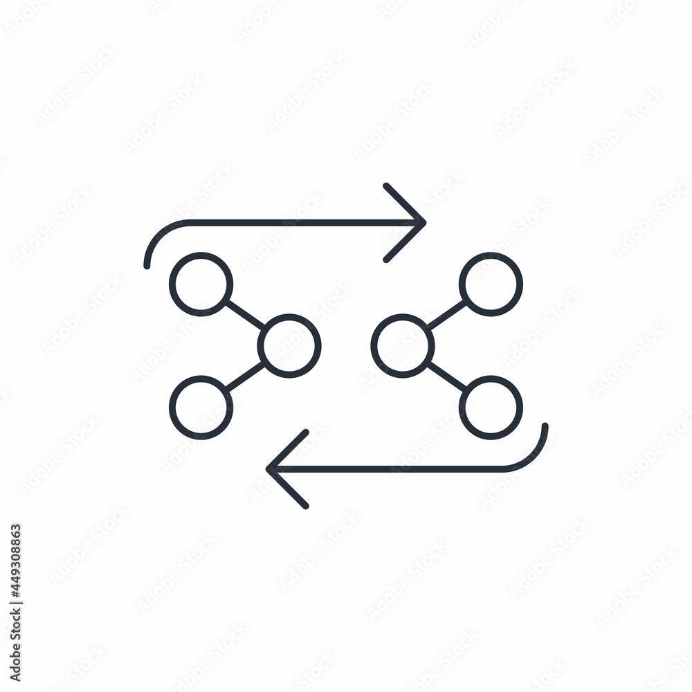 Poster share, exchange information on networks. vector linear icon isolated on white background.