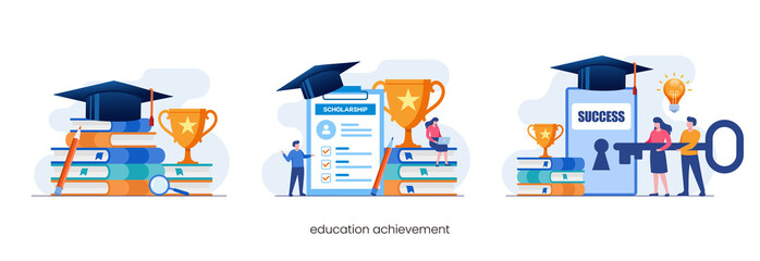 Education achievement, learning, scholarship, education concept, flat vector illustration